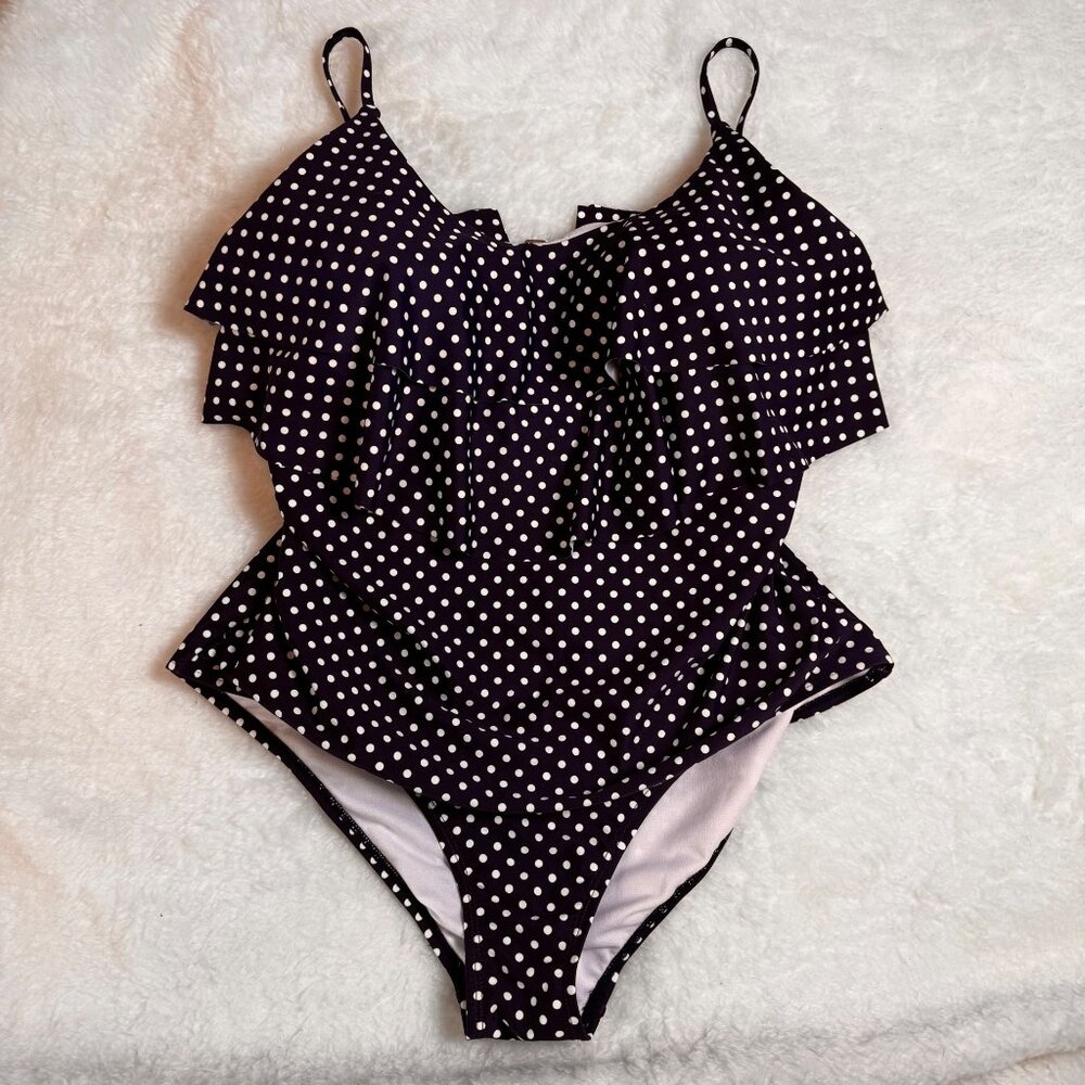 MEETCURVE SIZE XL ONE PIECE POLKA DOT RUFFLE SWIMSUIT